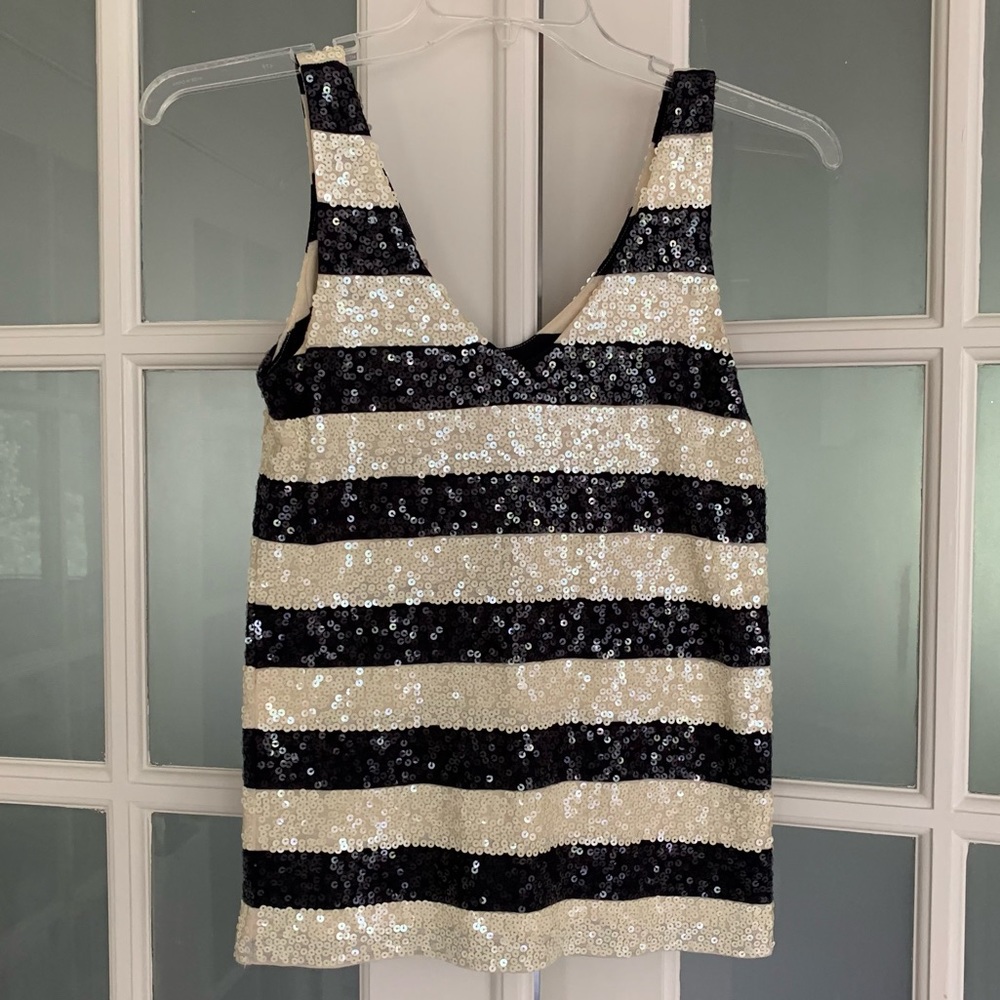 JCrew Striped Sequinned V-neck Tank Top, NWT, XS